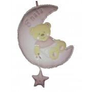 Baby Cockade Announcement - Teddy Bear on the Moon with Star - Pink